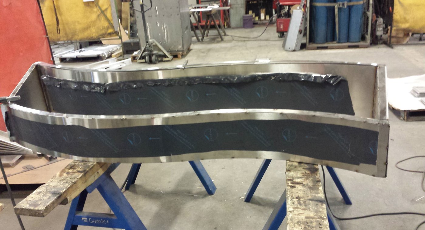 Formed stainless panel fabrication in progress